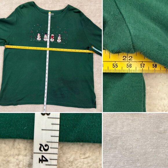 Classic Elements Size XL Snowmen Applique Green Shirt Cotton WITH FLAWS - Picture 7 of 12